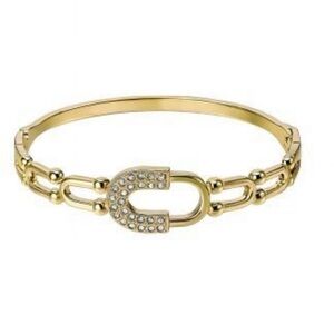 18K Gold Over Sterling Silver Link Bangle with Crystal Accents